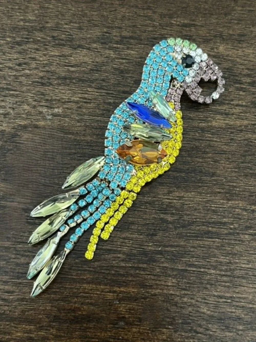 Parrot Brooch Pin Colorful Multi-Color Rhinestone Tropical
